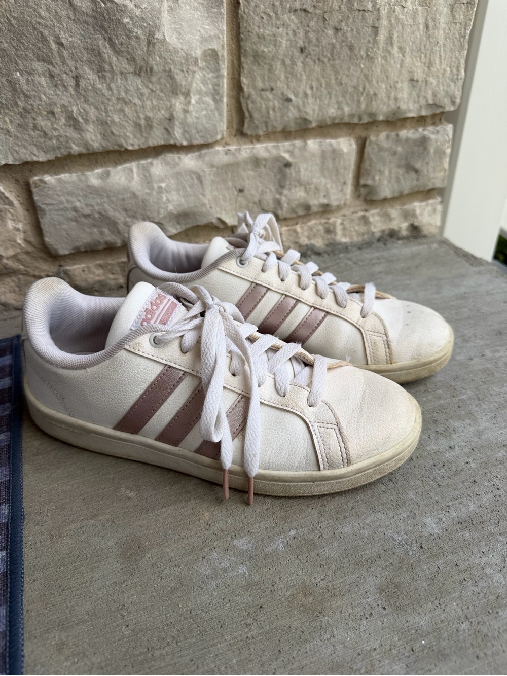 adidas White Sneakers with Blush Pink Stripes